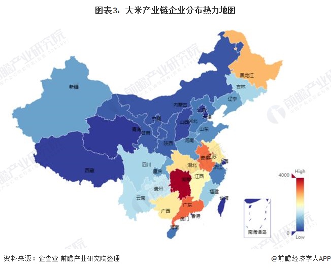 图表3：大米产业链企业分布热力地图