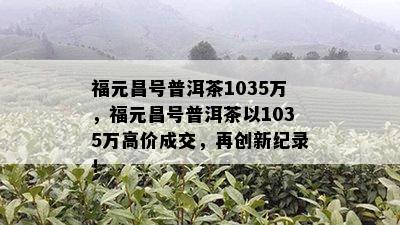 福元昌号普洱茶1035万，福元昌号普洱茶以1035万高价成交，再创新纪录！