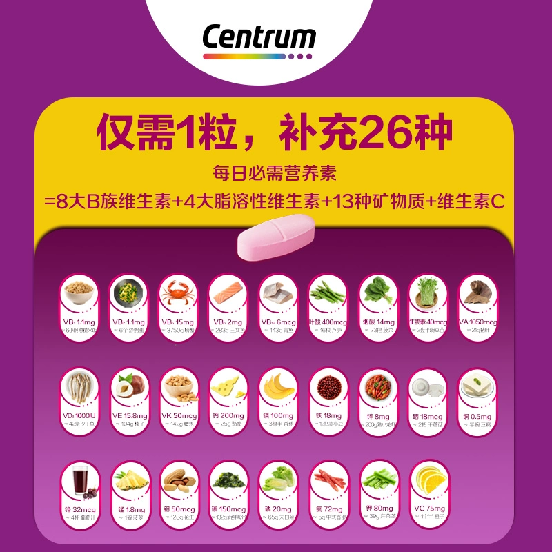 【若安好维生素11】孩子补充微量元素吃什么维生素：【香菇年货节】Centrum善存海外男女维生素26种营养200粒*241605